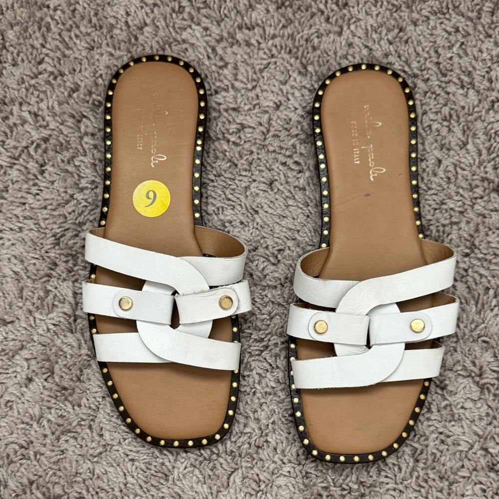 Mila Paoli White and Tan Slide Sandals